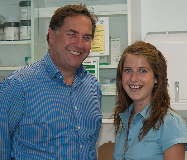 Australian Antarctic Division Chief Medical Officer, Dr Jeff Ayton, with medical student Jessie Ling.