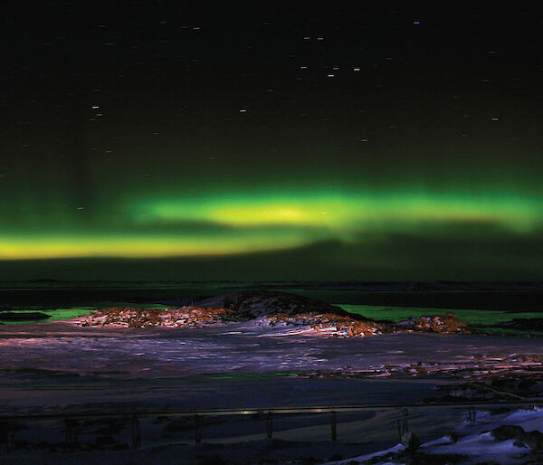 An aurora over Newcomb Bay at Casey.