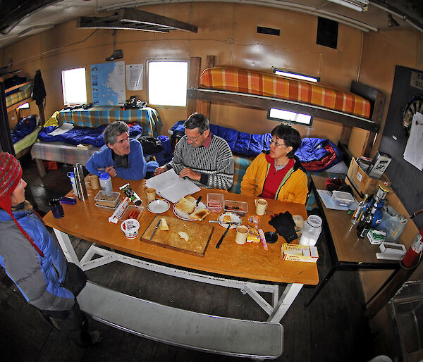 Fish-eye view of expeditioners at Wilkes station