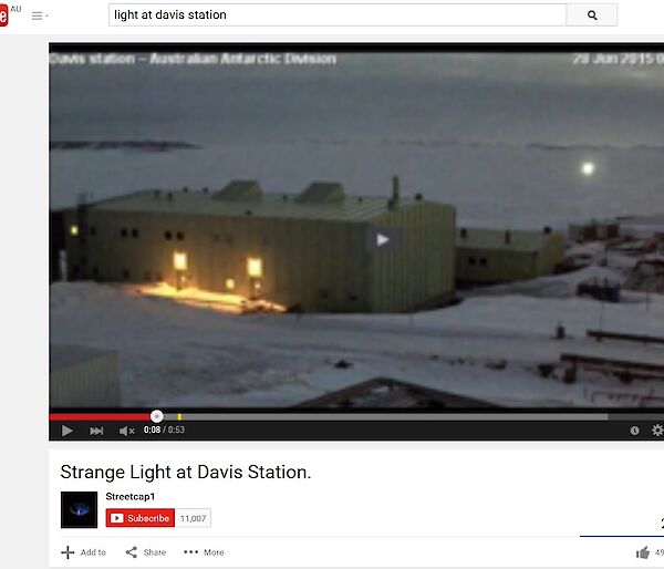 Still frame from YouTube depicting a ‘mysterious light’ on the Davis webcam