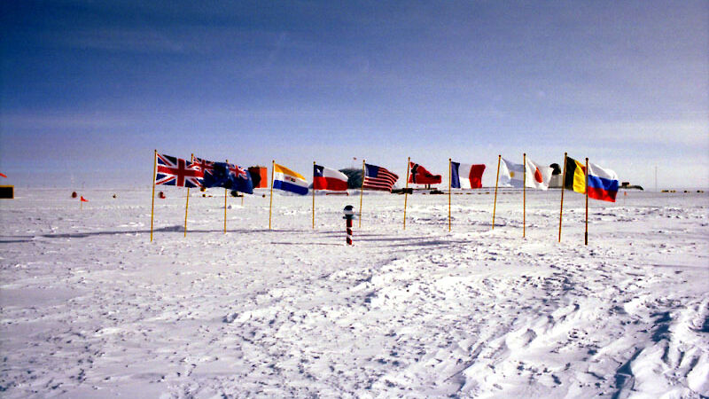 International flags at the ceremonial south pole