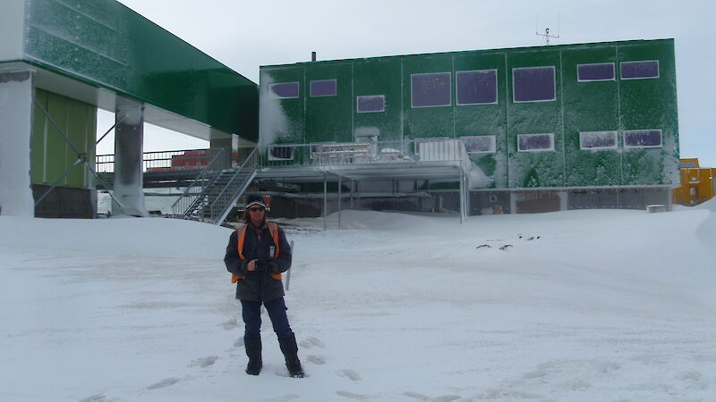 Project Engineer Mark Pekin in front of the new Living Quarters