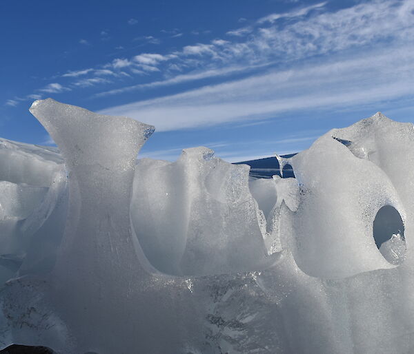 Ice formations at patterned lake