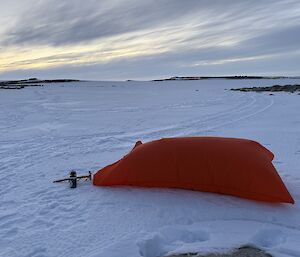 A small tent on the ice in Antarctica