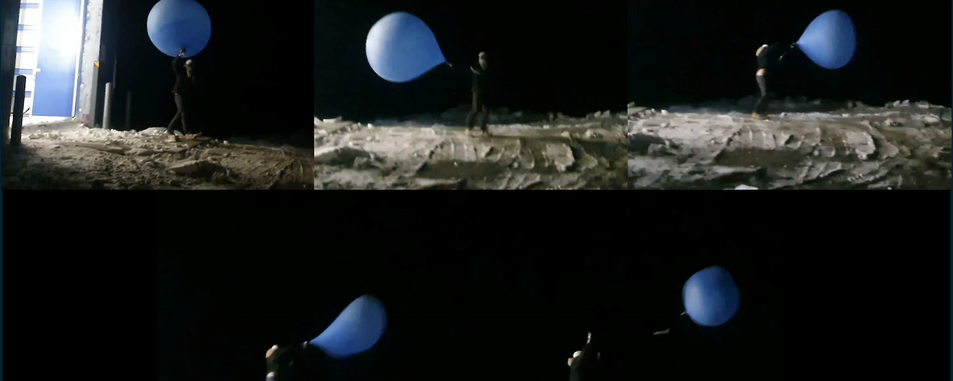 Multiple frames of a weather balloon being launched