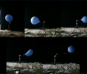 Multiple frames of a weather balloon being launched