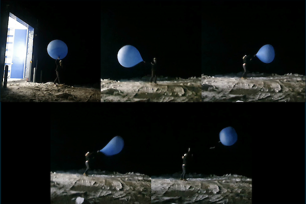 Multiple frames of a weather balloon being launched