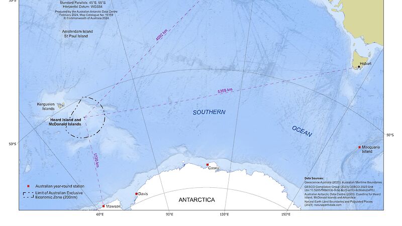 A map showing the territory of Heard Island and McDonald Islands