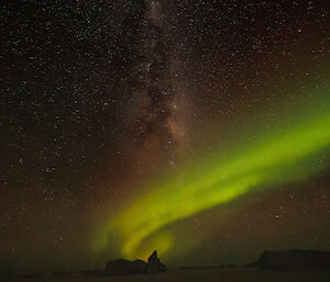 An Aurora that appears like it came from an iceberg - with the Milky Way also in the night sky