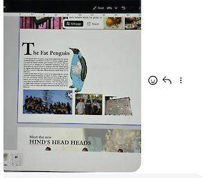 A newsletter with the heading The Fat Penguin with a photos of a penguin and pics of Davis staff