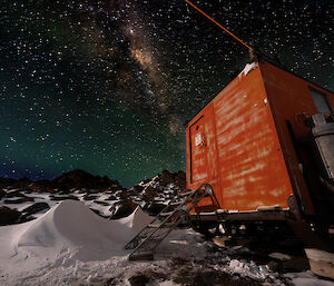 A photo of the night sky's stars over Colbeck Hut