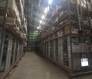 Looking down the aisle of a multistorey warehouse compactus
