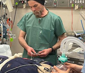 Part of the LSA medical team, Cam Bennett administers ‘patient’ care during a simulated appendectomy
