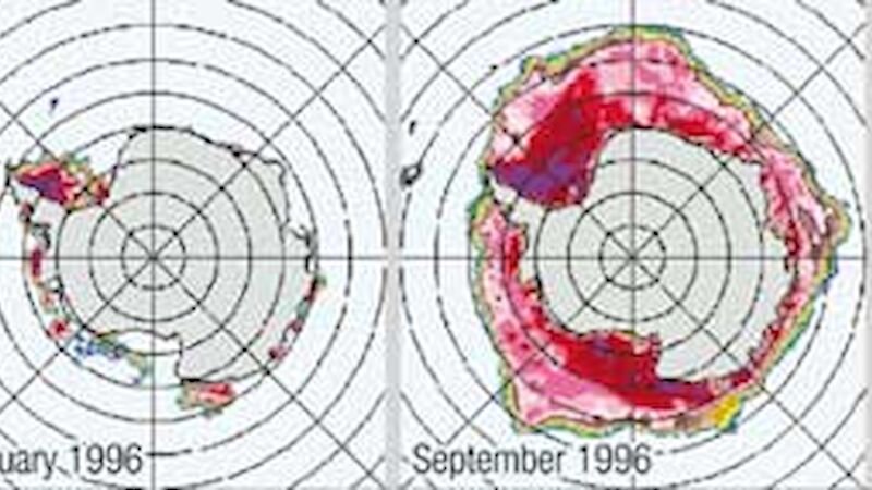 Satellite images showing sea ice concentrations around Antarctica