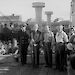 Casey’s farewell speech for departure of Kista Dan, Port Melbourne, December 1954. Others are (l to r) Captain Hans Petersen, Phillip Law (Voyage Leader and Director, Antarctic Division) and John Béchervaise (Mawson Officer-in-Charge, 1955)