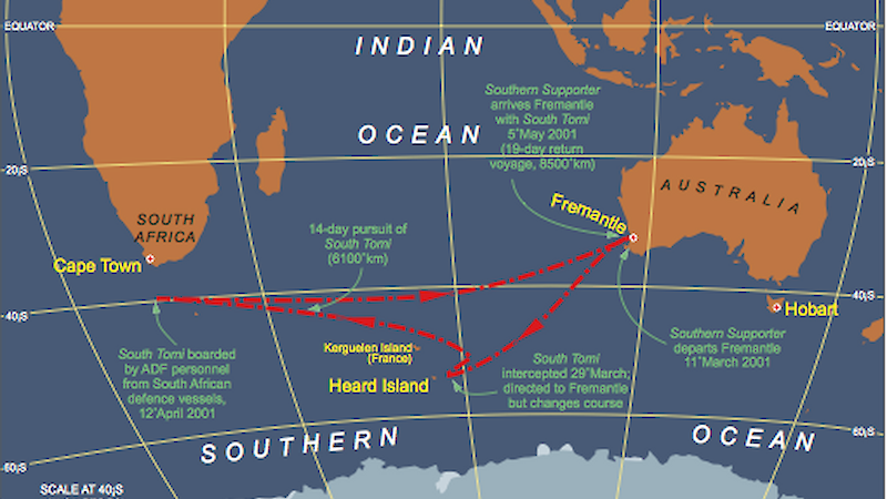 Map showing 14-day pursuit of South Tomi