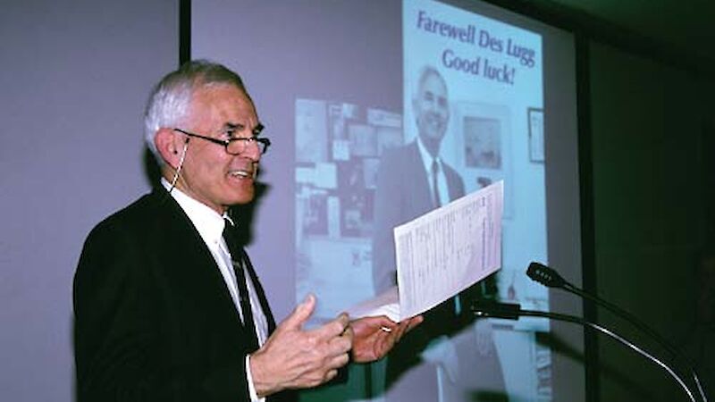 Des Lugg reminisces at his farewell function at the Australian Antarctic Division.