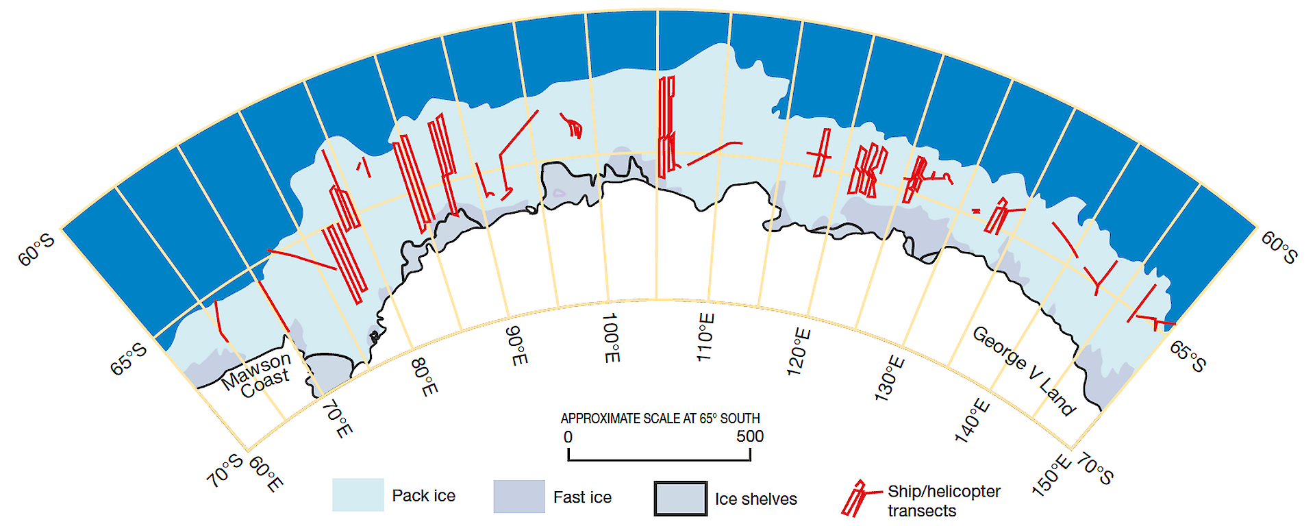 Graph depicting areas surveyed as part of seal population research