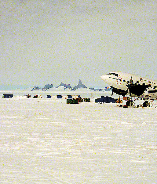 Aircraft operations infrastructure and Basler DC3 at Blue 1 airfield