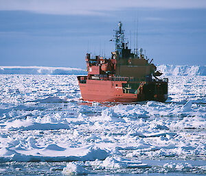 The Aurora Australis breaking through ice