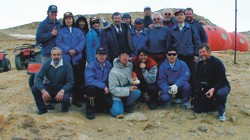 Scientists and expeditioners from China’s Zhong Shan station and Russia’s Progress II station celebrate Australia Day