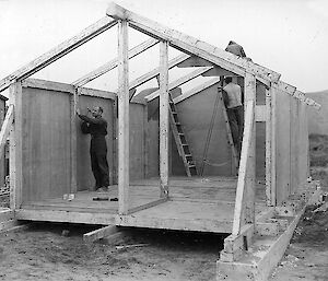 1950 ANARE Mark 1 being erected at Heard Island