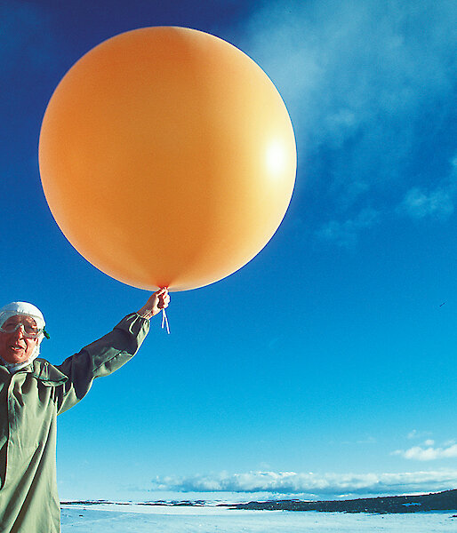 Launching a weather balloon.
