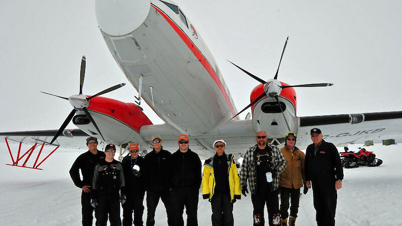 The 2009–10 ICECAP team standing in front of the Basler aircraft