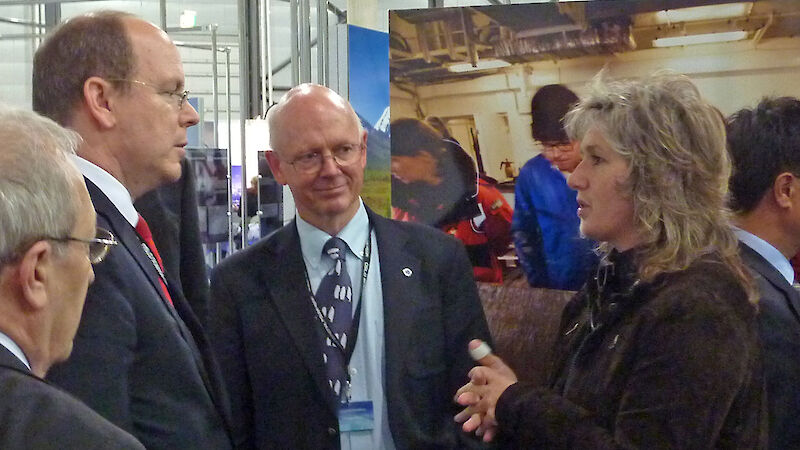 (Right-Left) Kim Finney (Manager, AADC), Colin Summerhayes (ex) Executive Director of SCAR and Prince Albert of Monaco, at the IPY conference in Oslo.