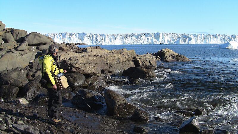 Philip takes sound recordings on the ocean shore at Davis.