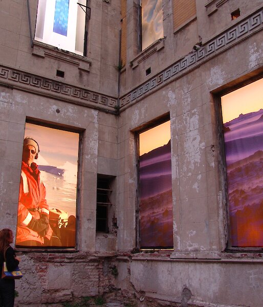 A self-portrait of Philip making sound recordings in Antarctica, at the Sur Polar II exhibition in Buenos Aires, 2010.