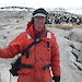 Mark with his microphone at the Shirley Island Adelie penguin breeding colony, near Casey.