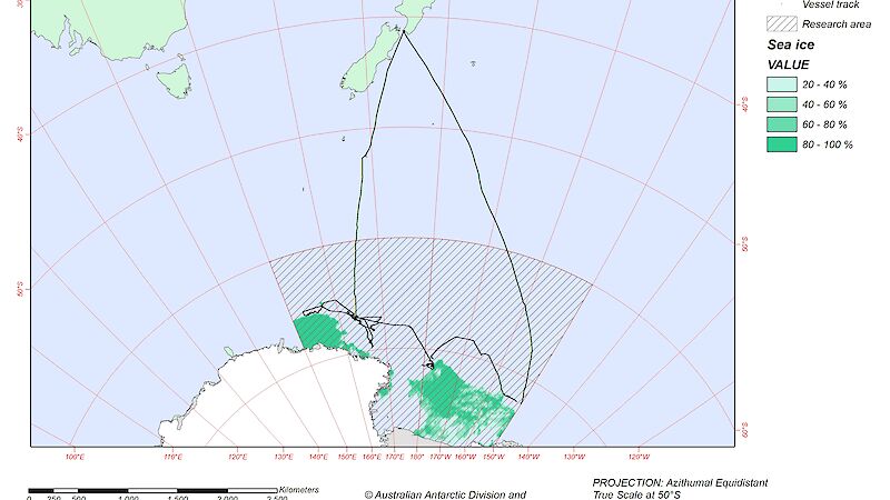 Map of whale expedition voyage track