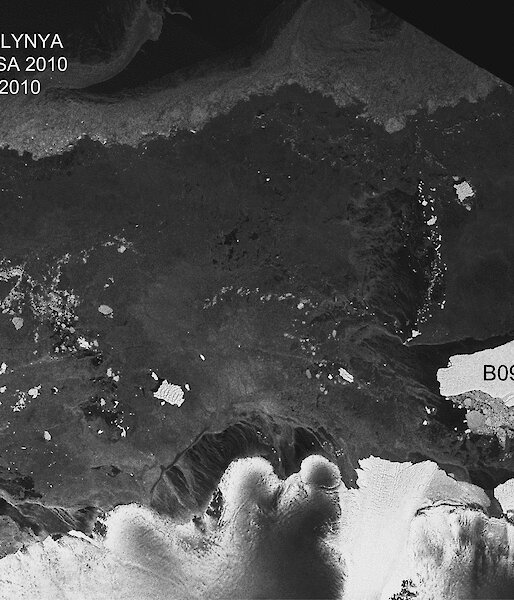 Satellite image showing iceberg split in two