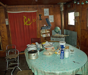 A dinner setting at the abandoned station.