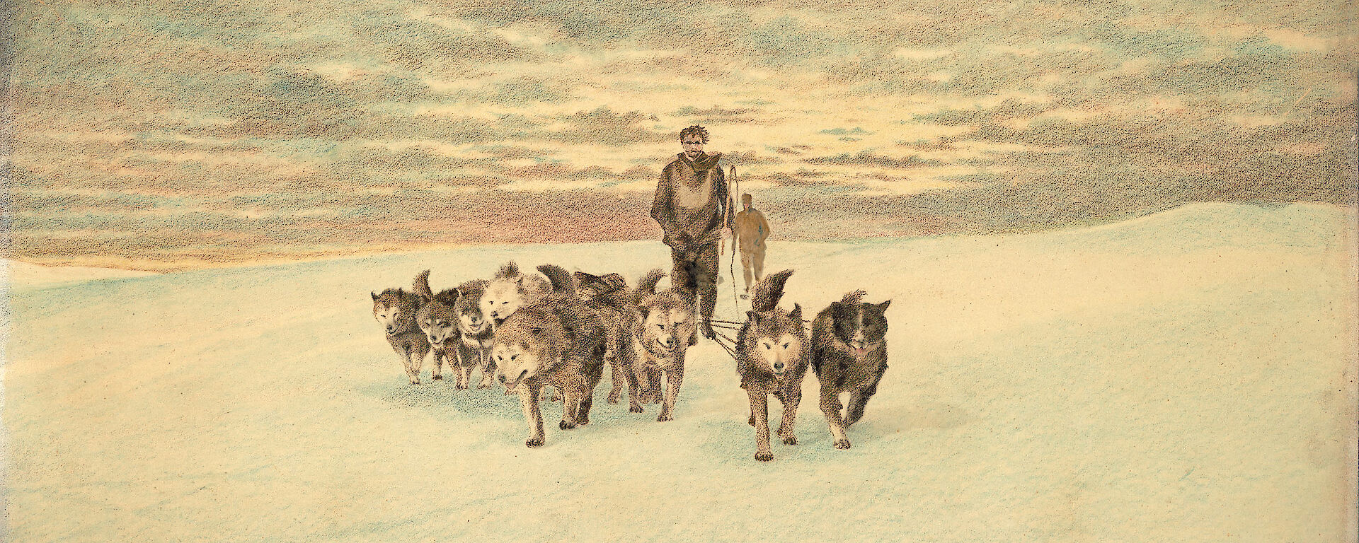 A painting of huskies by artist J. Van Waterschoot Van Der Gracht