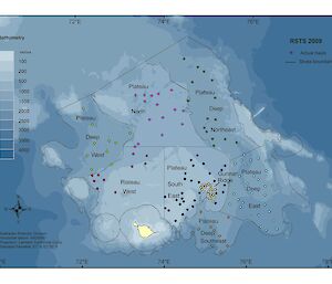 Map showing the location of random trawl samples over an area of 84 000 square kilometres.