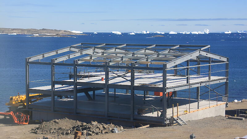 The steel framework of the new living quarters at Davis.