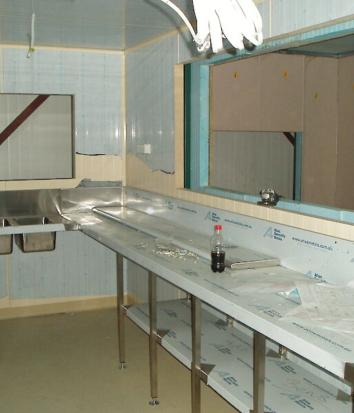 The new kitchen, destined for the Wilkins Runway living quarters, under construction.