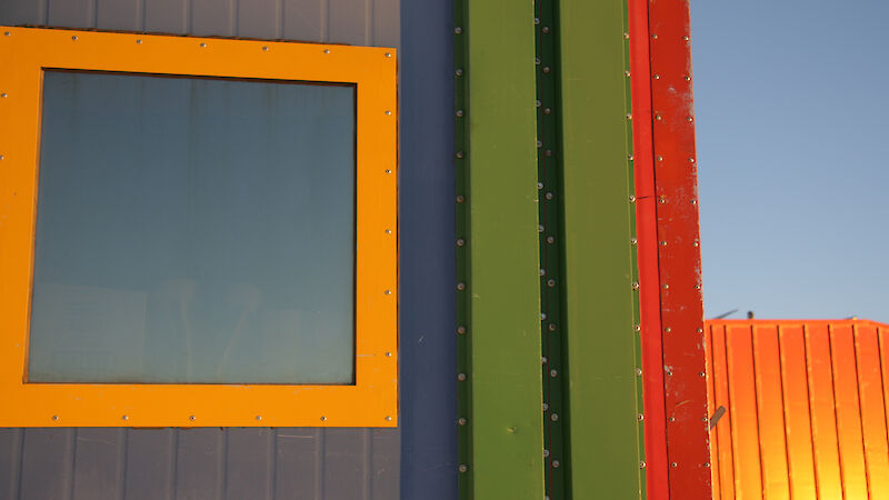 The colourful Rosella Shed at Mawson station.