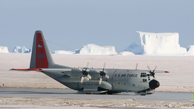 The United States Antarctic Program’s LC-130 Hercules on the specially constructed ski-way at Davis.