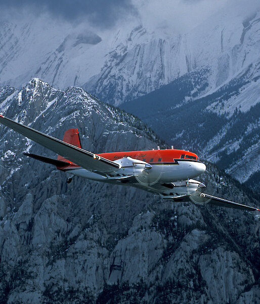A ski-equipped Basler BT-67 turboprop in flight