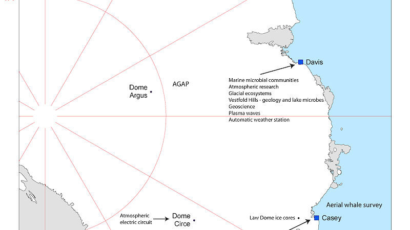 Map of Antarctic science projects 2008–09