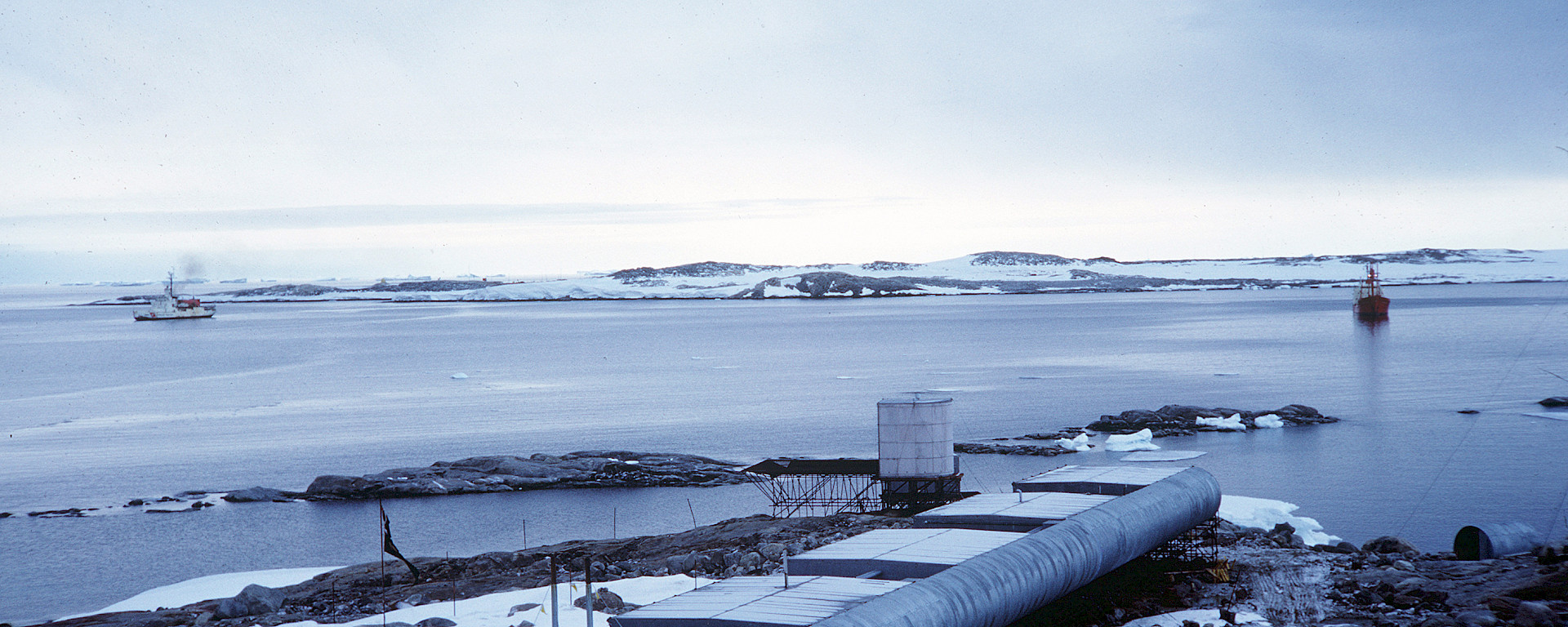 The completed Casey station in January 1969 showing the rounded profile of the tunnel which connected the buildings behind.