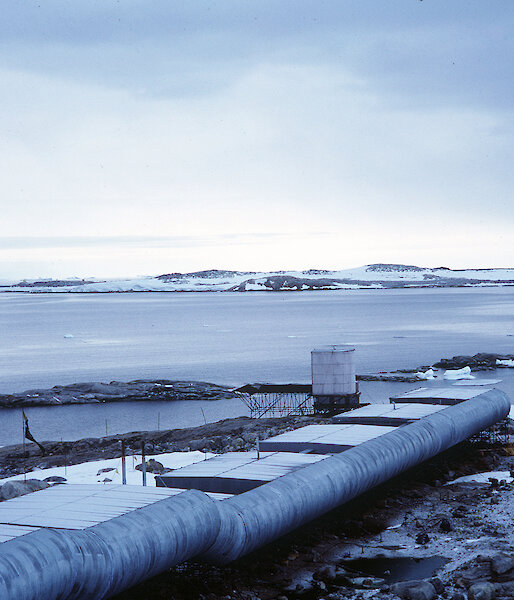 The completed Casey station in January 1969 showing the rounded profile of the tunnel which connected the buildings behind.