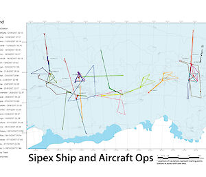 Map showing location of ship and helicopter operations during SIPEX.