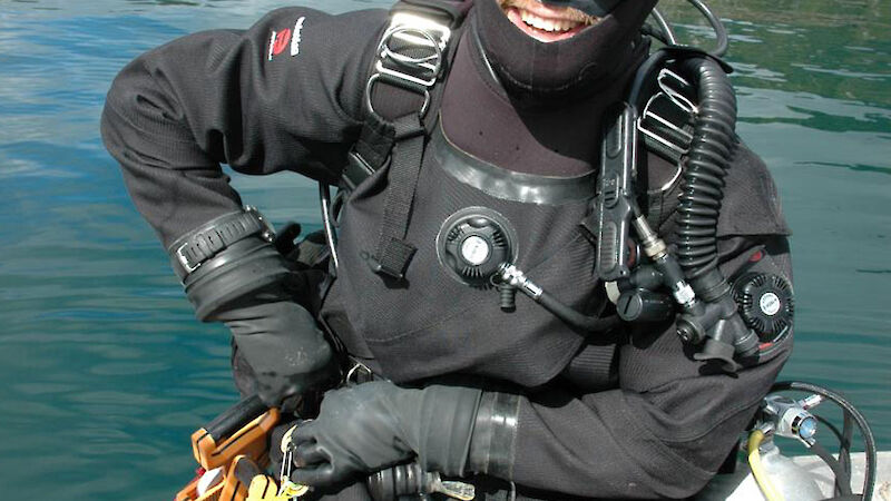 Rowan prepares for a dive in the Haida Gwaii archipelago in northern British Columbia.