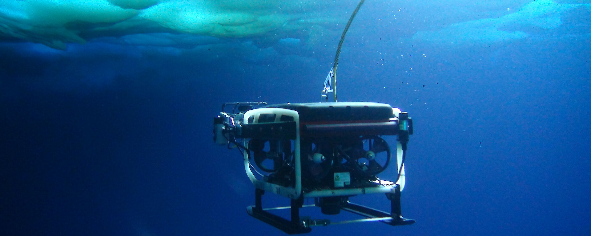 The ROV being deployed under the sea ice in Antarctica.