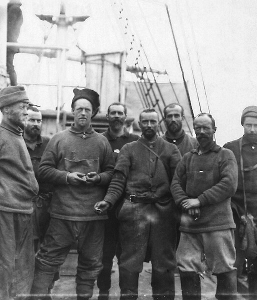 The Western Base party on their return from Antarctica in 1913.