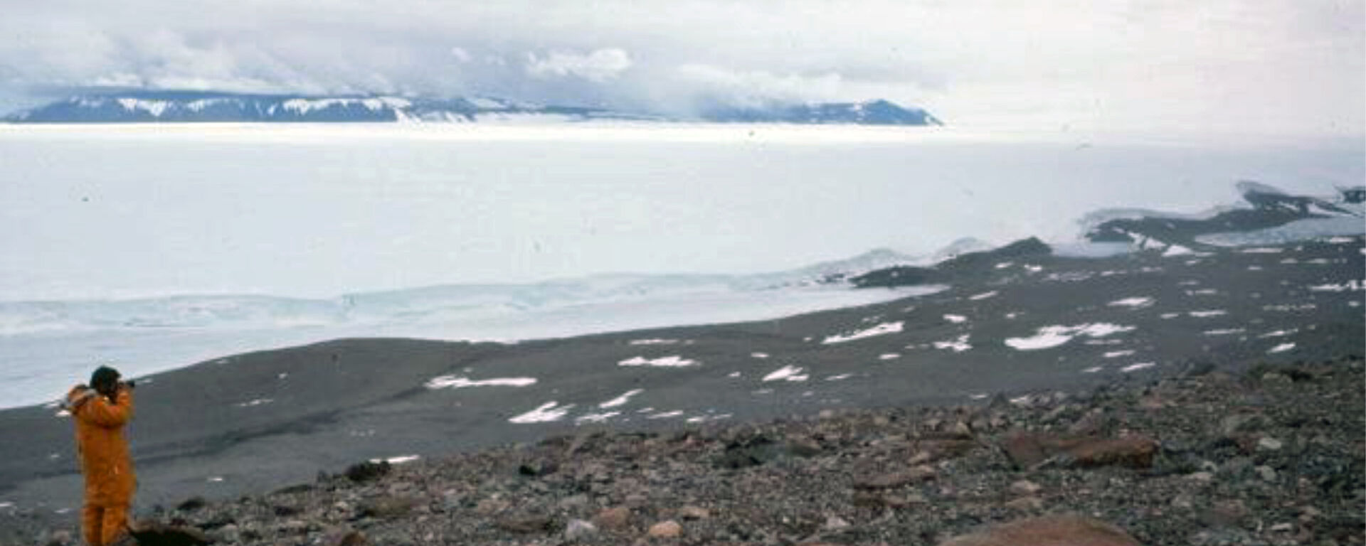 The site from which the Antarctic kimberlite samples were recovered, on the flanks of Mt Meredith, looking across the Lambert Glacier